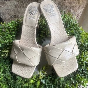 Vince Camuto Cream Woven Slide Sandals